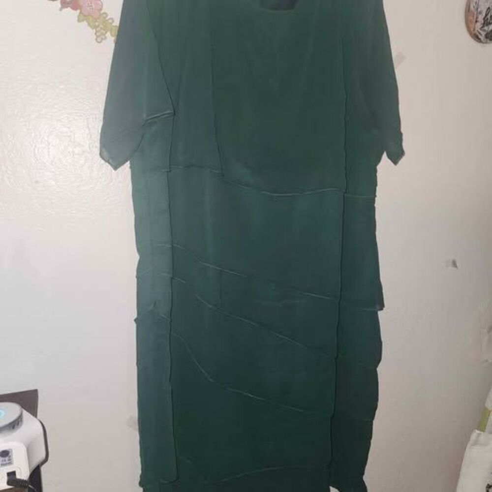 Dark Green Asymmetrical Multi Tiered Sheath Dress 4X